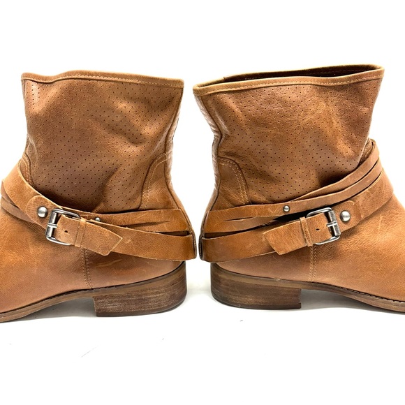 Marc Fisher Rosan Perforated Buckled Ankle Leather Boots Pull On Natural Tan 9.5 - Picture 8 of 17
